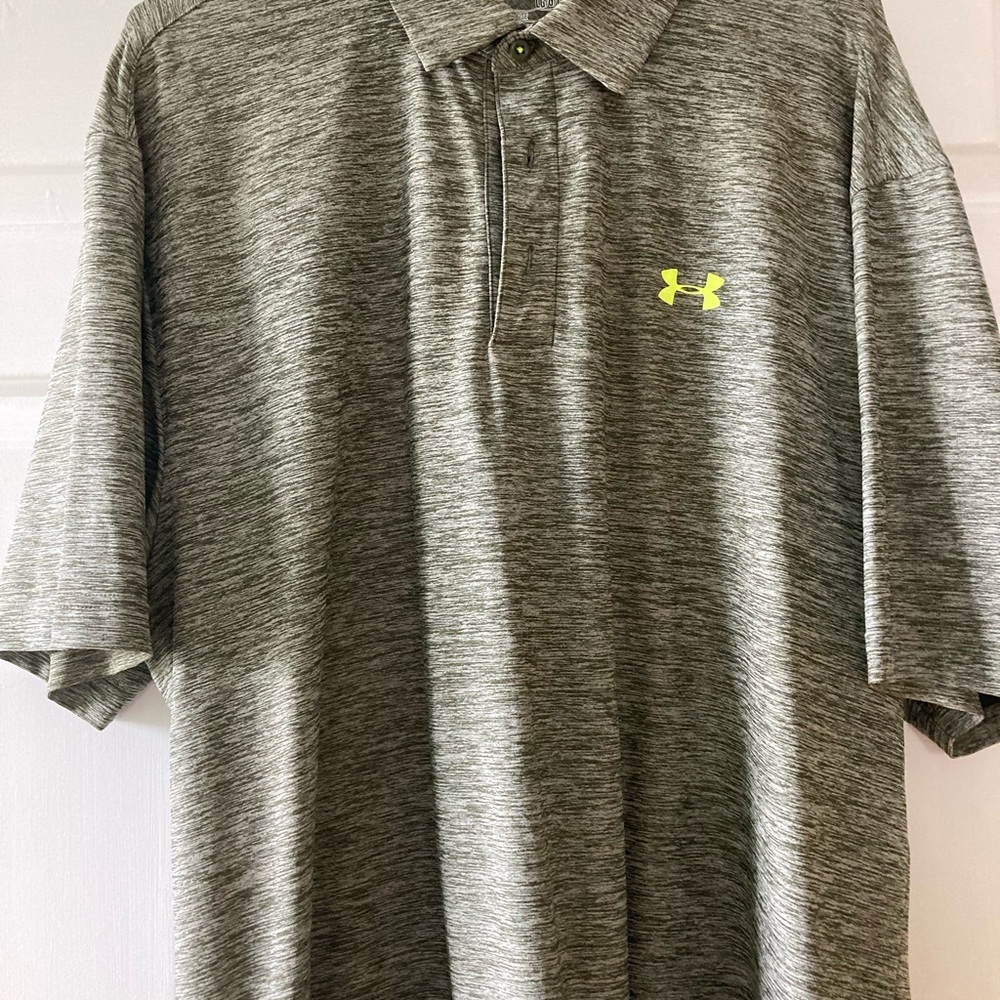 Gray casual golf shirt, large with yellow logo.